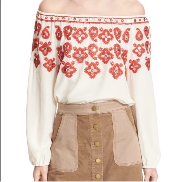 Tory Burch Layla Silk Embroidered Sequin Blouse Cream 6 - Picture 5 of 15